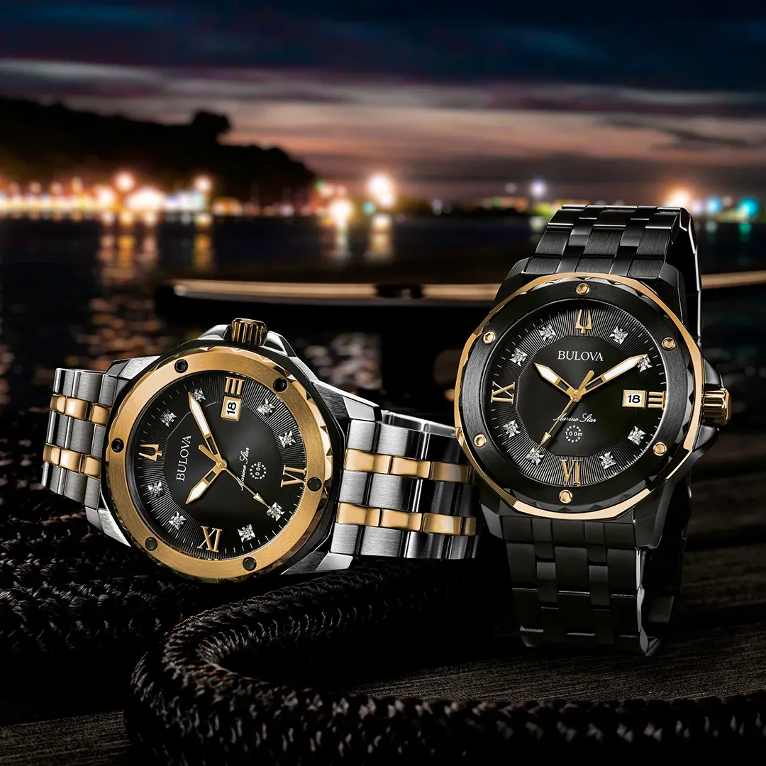 Black Dial Stainless Steel Bracelet Marine Star 98D176 | Bulova